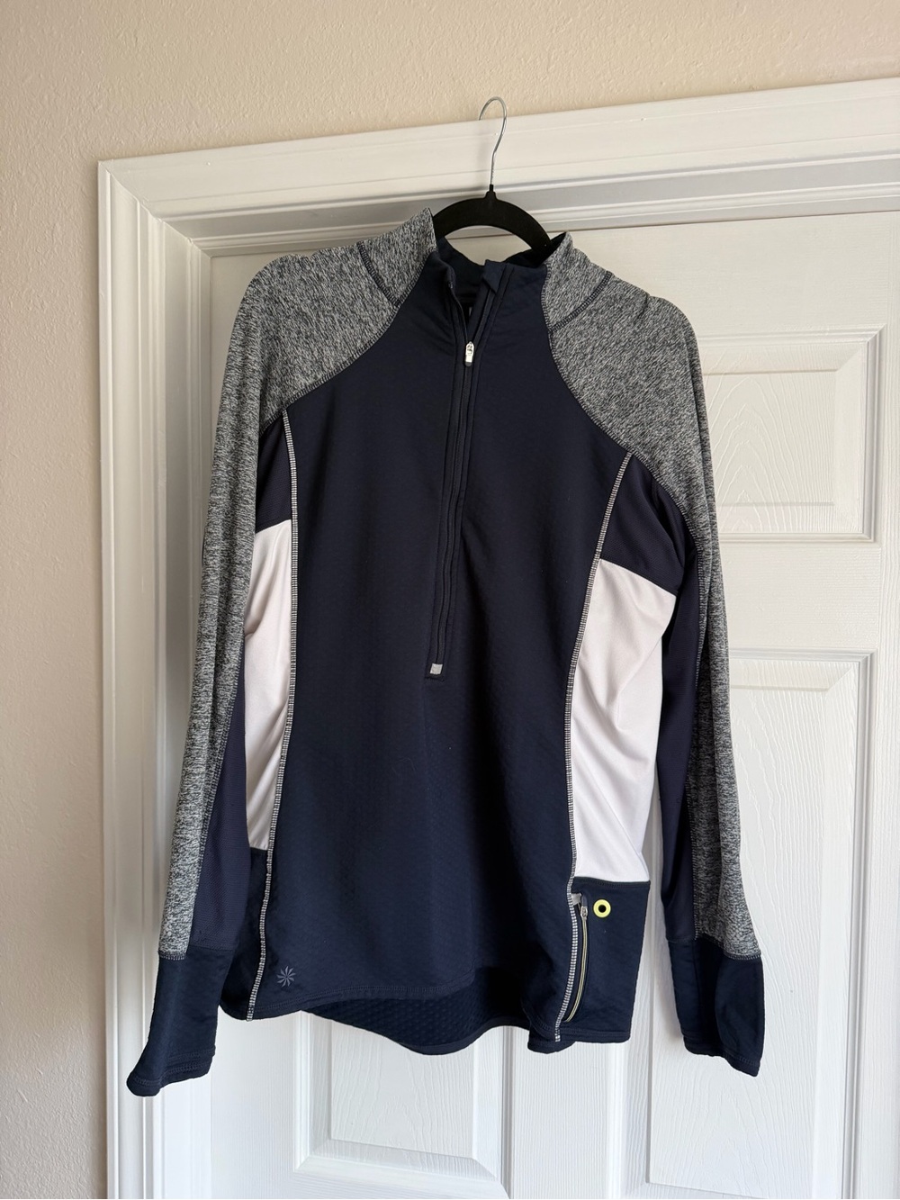 Athleta women’s Navy and Gray Quarter-Zip Performance Pullover